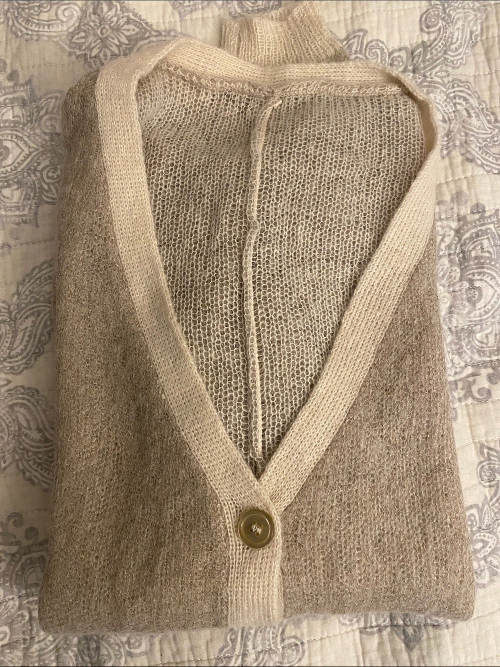 No Brand Beige V-Neck Button Cardigan Sweater - Women's